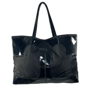 Tory Burch Ella Tote Bag ! Black Patent Leather & Nylon Material